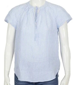 Polo Ralph Lauren Damen gestreifte Leinenbluse kurzärmelig hellblau Größe L - Bild 1 von 2