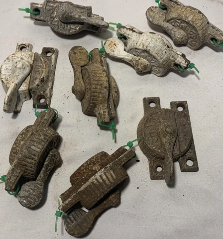 8 Antique Fancy Round Cast Iron Window Sash Locks c1885 Cover