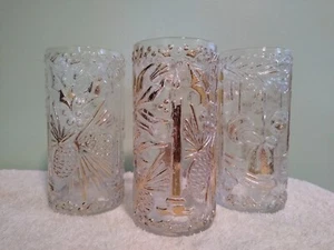 5.75"  Vintage Golden Christmas Embossed Drinking Glass Lot Imperial - Picture 1 of 5