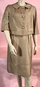 Abito/giacca cropped in seta vintage anni '60 set abbinato Jackie O' 30" vita - Foto 1 di 12