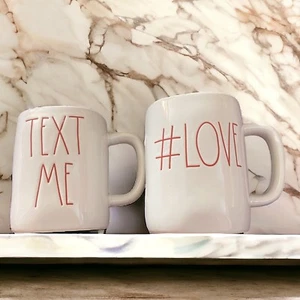 Rae Dunn Artisan Collection 2 Mug Set  #LOVE and TEXT ME Valentine's Day  - Picture 1 of 9