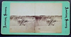 Stereo View Flat Green Mount Niagara Falls NY Table Rock in Winter FREE SHIPPING - Picture 1 of 2