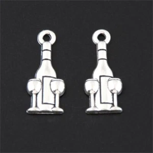 20 x Silver Tone Wine Glass Bottle Craft Clear out Jewellery Making Charm - Imagen 1 de 3
