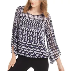 Alfani Womens Petite PL Purple Retro Printed Lined Blouse Top NWT AJ75 - Picture 1 of 3