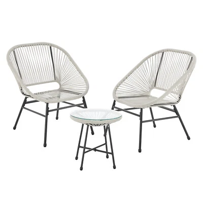 SVITA TULUM Balkon-Möbel 3-tlg. Garten-Möbel Set Balkonstühle Tisch Weiß - Bild 1 von 4