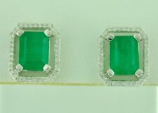 14k Solid White gold Natural Emerald & Diamond Earring May Birthstone