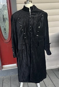 Newport News Velvet Military Coat Womens 20 W Black Jacket Steampunk Trench Long - Picture 1 of 8