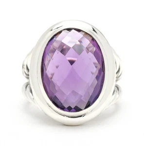 David Yurman Large Oval Amethyst Ring, Sterling Silver, Ring Size 7 - Picture 1 of 6