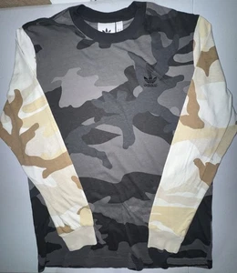Adidas Long Sleeve Shirt Men’s Medium Camo Color Block Embroidered Logo Gray Tan - Picture 1 of 6