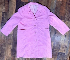 Vintage 70er Jahre Damen Struktur Polyester Jacke Mantel - M/L Barbie Rosa - Bild 1 von 15