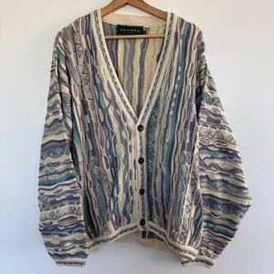 Vintage 90s Tundra Cardigan Sweater Mens XL Colorful Coogi Style Sweatshirt - Picture 1 of 12