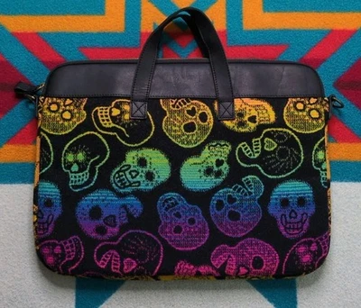 Pendleton Sugar Skull Tote Bag Laptop Sleeve Wool Leather Trim 17x12" Rare - Image 1 of 4