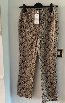 BNWT Snake Print Faux Leather Straight Leg Trousers Size 10 Regular By Next - Image 1 of 4