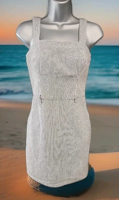 Hollister серый белый в полоску мини общий младший Платье XS без рукавов подпоясанный без ремня - Изображение 1 из 4