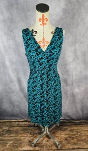 Garnet Hill Womens M Dress Rayon Sleeveless High Waist Wrap Teal Blue Floral - Picture 1 of 11