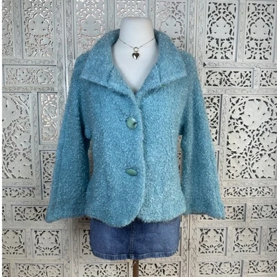 Cárdigan Etcetera Baby Azul Suave Difuso Mezcla Mohair Grueso Botón Talla Pequeña Foto 1 de 4