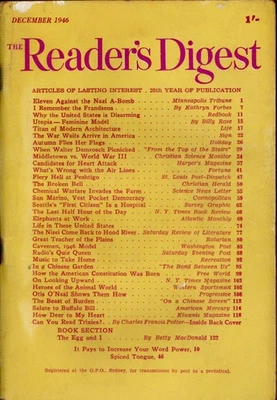 Reader's Digest Aust. - December 1946 - Betty MacDonald + Frank Lloyd Wright - Image 1 of 2