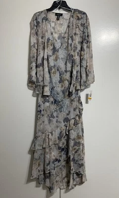 Vestido chal alto-bajo R&M Richards para mujer talla 16W floral de gasa 2 piezas Foto 1 de 4