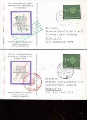 Raketenpost Versuchsreihe 8 + 9, 1960, Projektile 35-37 + 38-40, 2 Stk. - Bild 1 von 2