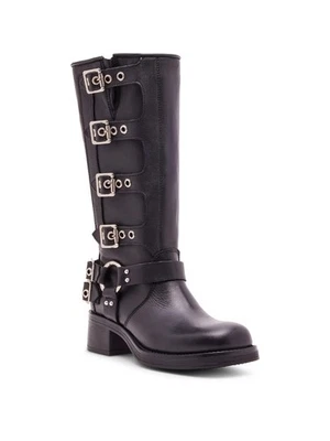 ¡OFERTA! Bota Steve Madden para mujer con hebilla rocosa de cuero negro talla EE. UU. ENVÍO GRATUITO Foto 1 de 4