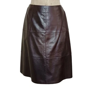 Chanel Leather Skirt Dark Brown Lambskin Women's Size S Silk Lined A Line Soft - Foto 1 di 12