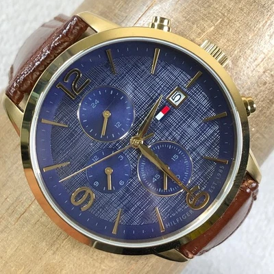 Tommy Hilfiger Liam Men Formal Brown Leather Quartz Analog 42mm Watch 7 3/4" - Image 1 of 4