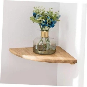 Corner Shelfch Solid Wood Floating Corner Shelf Wall Mount Round End 7in Oak - Picture 1 of 7