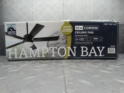 Hampton Bay 52in Corwin Indoor/Outdoor Matte Black LED Ceiling Fan w/ Light Kit - Image 1 of 4