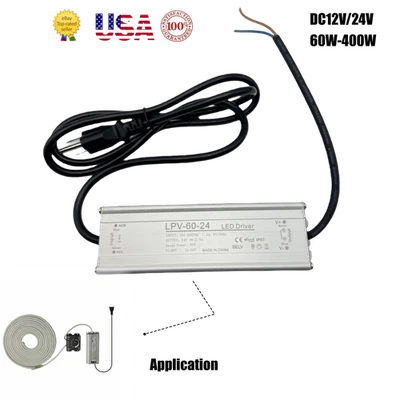 Fuente de alimentación EE. UU. 60W-400W AC110V a DC12V/24V LED controlador transformador adaptador IP67 Foto 1 de 4