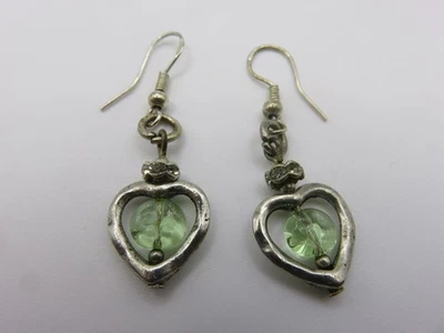 Vintage silver & peridot heart shaped drop earrings - Image 1 of 2