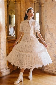 Ivy City Ainsley Kleid weiß Spitze Größe 14 Hochzeit Dusche Boho Midi Strand formell - Bild 1 von 12