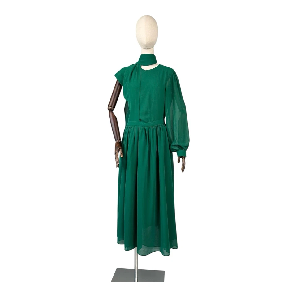 Vintage GUCCI Asymmetrical Sleeve Coctail Dress Green Size 40 - Image 1 of 4