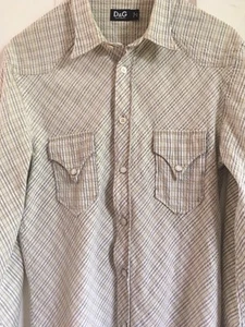 Dolce & Gabbana Shirt Beige Checked Mens Medium 48 Slim Fit Vintage D&G - Picture 1 of 11