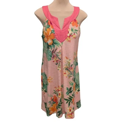 Tommy Bahama Dress Size M Peach Pink Azalea Tropical Floral Cotton Beachy Resort - Image 1 of 4
