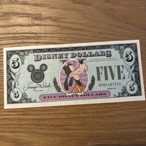 $5 Dólares Disney 1987, pieza de coleccionista sin usar + sobre y funda Goofy - Imagen 1 de 4