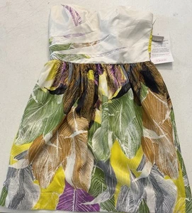 Hype 100% Silk Palm Leaf Print Strapless Dress Lined Sz 8 Preppy Old Money Y2K - Picture 1 of 17