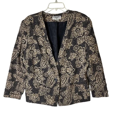 Blazer Alfred Dunner Para Mujer Talla 16 Negro Y Marrón Multicolor Floral Foto 1 de 4
