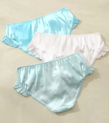 3双缎面内裤,带荷叶边和蕾丝装饰*大号*茜茜*粉色*蓝色*灰色*全新带包装 — 第 1/3 张图片