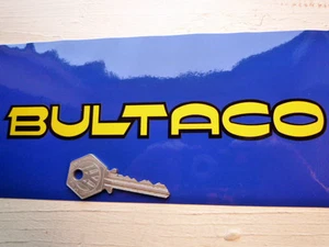 BULTACO TEXT Yellow & Black Motorcycle STICKERS 8" Pair Classic Bike Retro - Picture 1 of 1