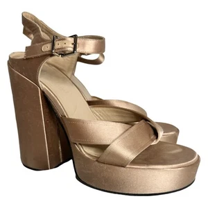 JIL SANDER PINK SATIN PLATFORM BLOCK HEEL SANDALS 40 - Picture 1 of 9