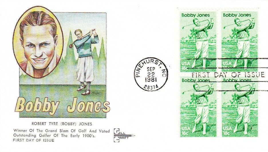 Gill Craft First Day Cover #1933 Bobby Jones Block of Four Golf 1981 - Image 1 of 1