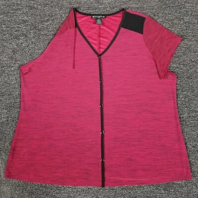 Top suéter Suzie In The City para mujer 3X rojo elástico imitación botón delantero cuello en V Foto 1 de 4