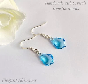 925 SILVER Earrings with Swarovski®️ 16mm Aquamarine Baroque Crystals. March - Picture 1 of 4