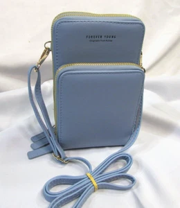 Forever Young Baby Blue Crossbody Wallet Purse With Adjustable Strap GREAT - Picture 1 of 9