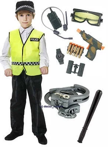 Boys Boy Girls POLICE Policeman Fancy Dress Costume Radio, Gun, Truncheon, Cuffs - Picture 1 of 1