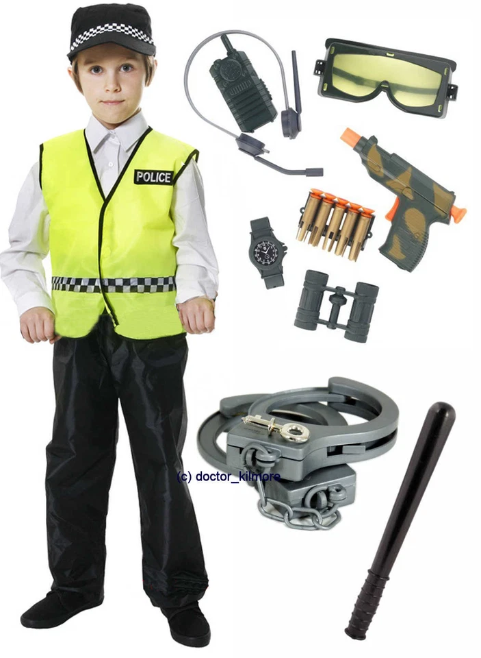 Boys Boy Girls POLICE Policeman Fancy Dress Costume Radio, Gun, Truncheon, Cuffs - Image 1 of 1