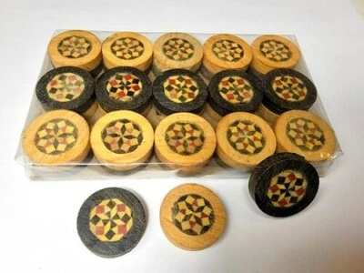 Unique Luxury Handmade Mosaic Wooden Backgammon Checkers Pieces Chips Set NEW - Image 1 of 4