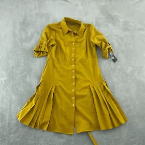 Sharagano Womens Yellow Pleated Long Sleeve Shirt Dress Size 14 NWT 3505 - Picture 1 of 7