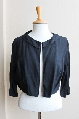 Vintage 1960s Black Silk with striped lining Cropped Evening Jacket 3/4 sleeves - Image 1 of 4