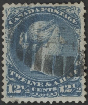 Canada #28b 12 1/2c Deep Blue Large Queen Victoria, VF used - Image 1 of 2